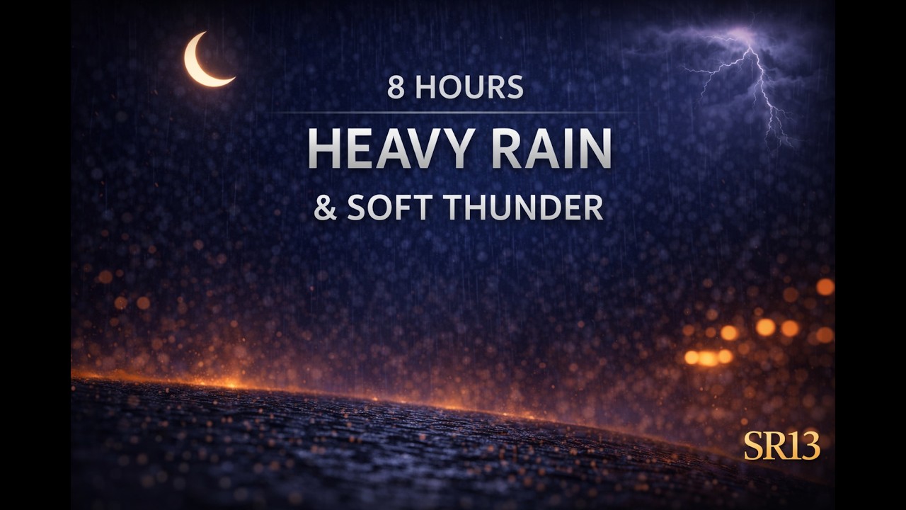 8 Hours Heavy Rain & Soft Thunder 🌙 Deep Sleep Rain Sounds | No Talking | Black Screen