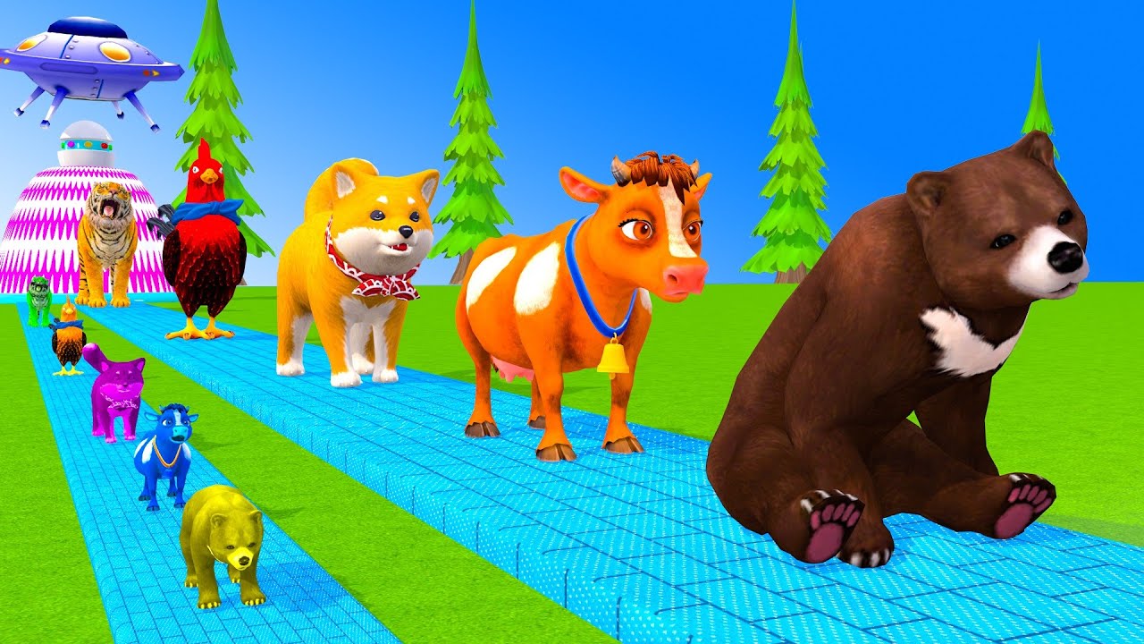 Long Slide Game With Cow Elephant Gorilla Hippopotamus Tiger 3d Animal Game Funny 3d Animals