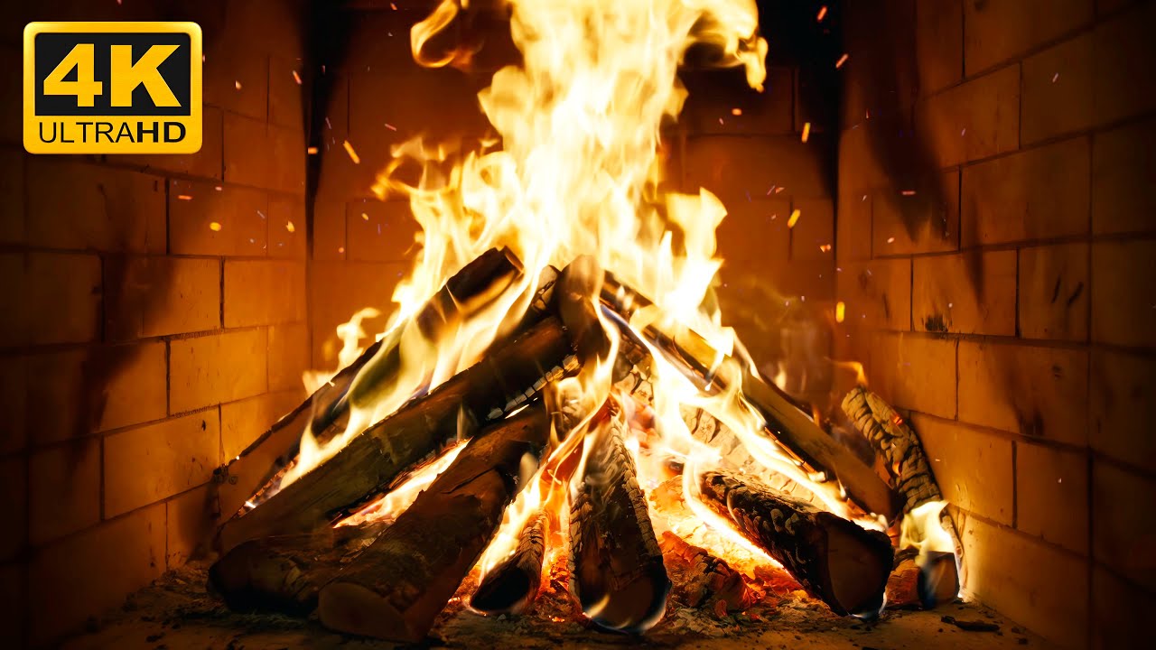 🔥 Камин, снежная тишина, танцующий огонь и шепот дров для уюта (Fireplace 4K)