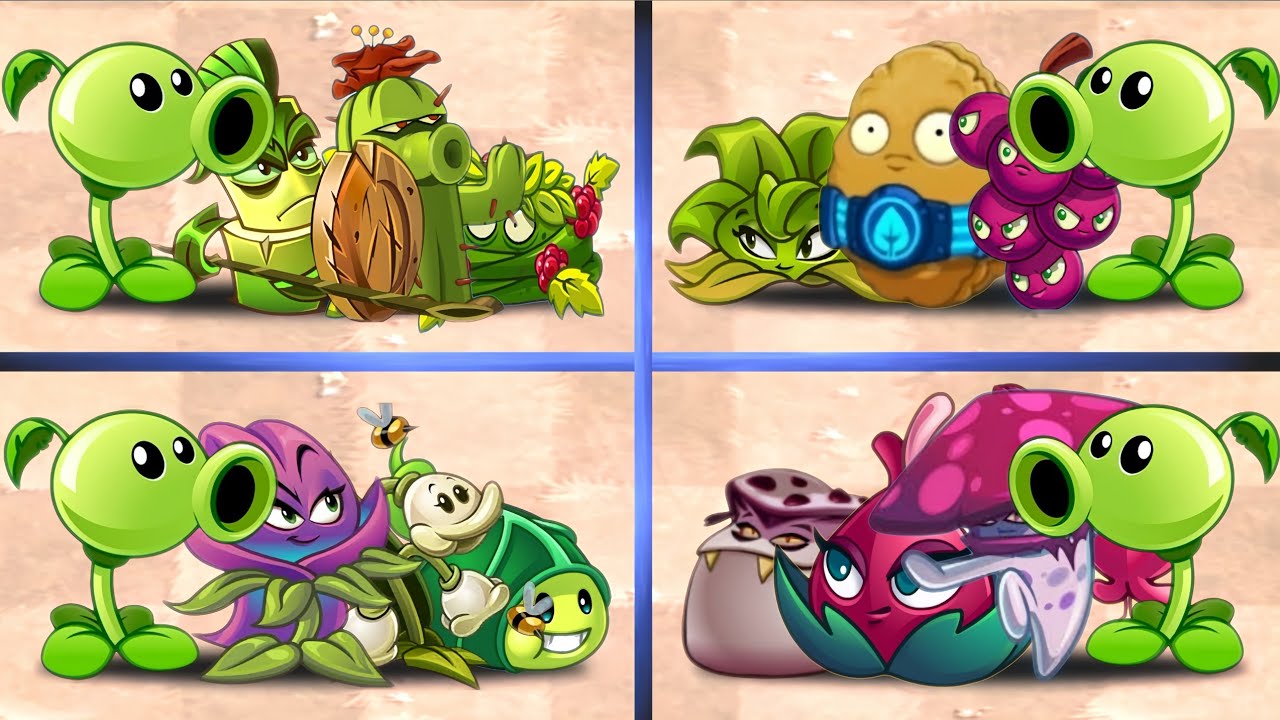 4 Peashooter Team + Random plants battles - Who Will Win 