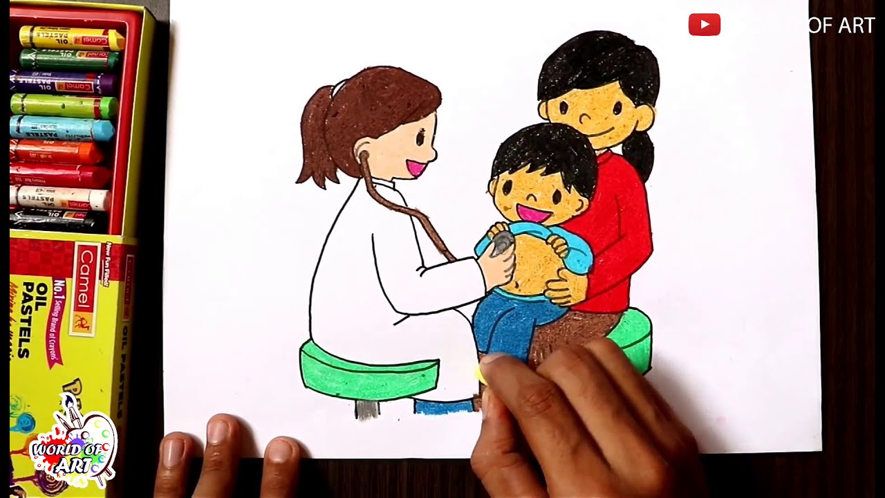 How to draw Doctor and Patient | Doctor's Day drawing with oil Pastels