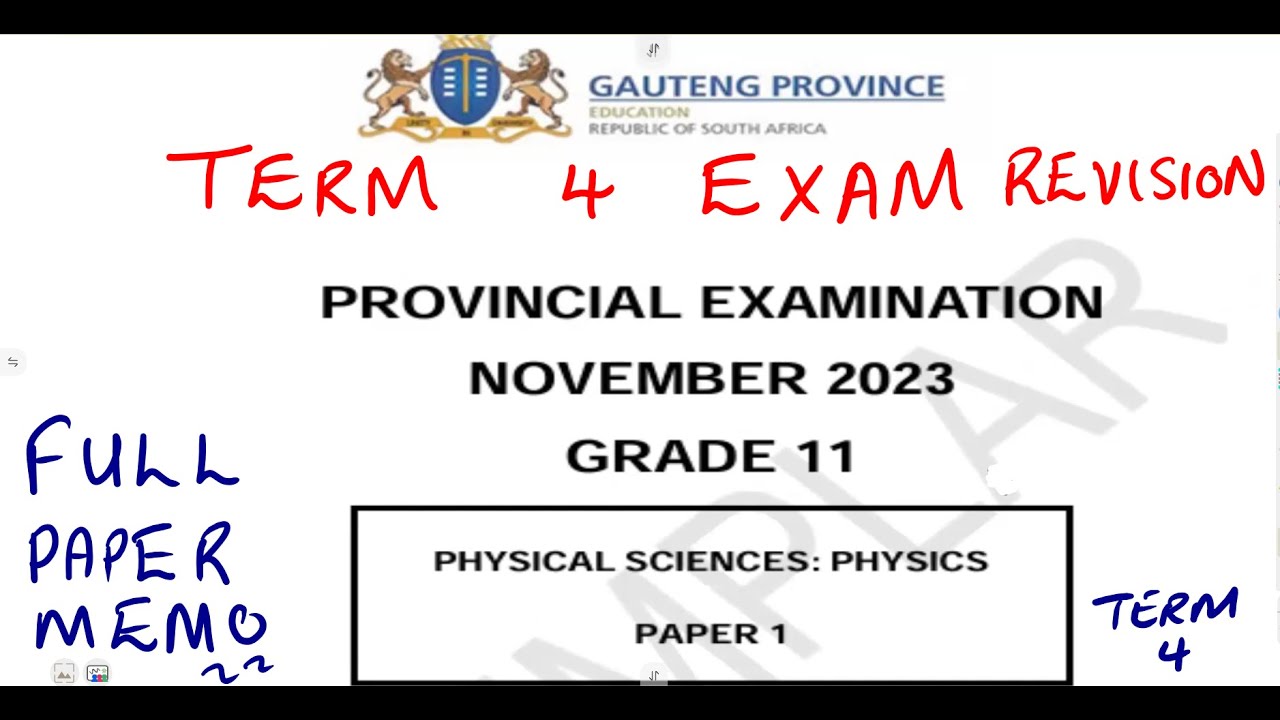 Physical Sciences Grade 11 Term 4 Exam Paper1 November 2023 Gauteng 