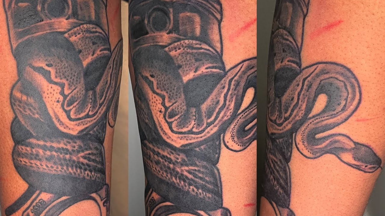 Snake and piston tattoo | Timelapse  ( Tattoo with a Baltimore tattoo artist)