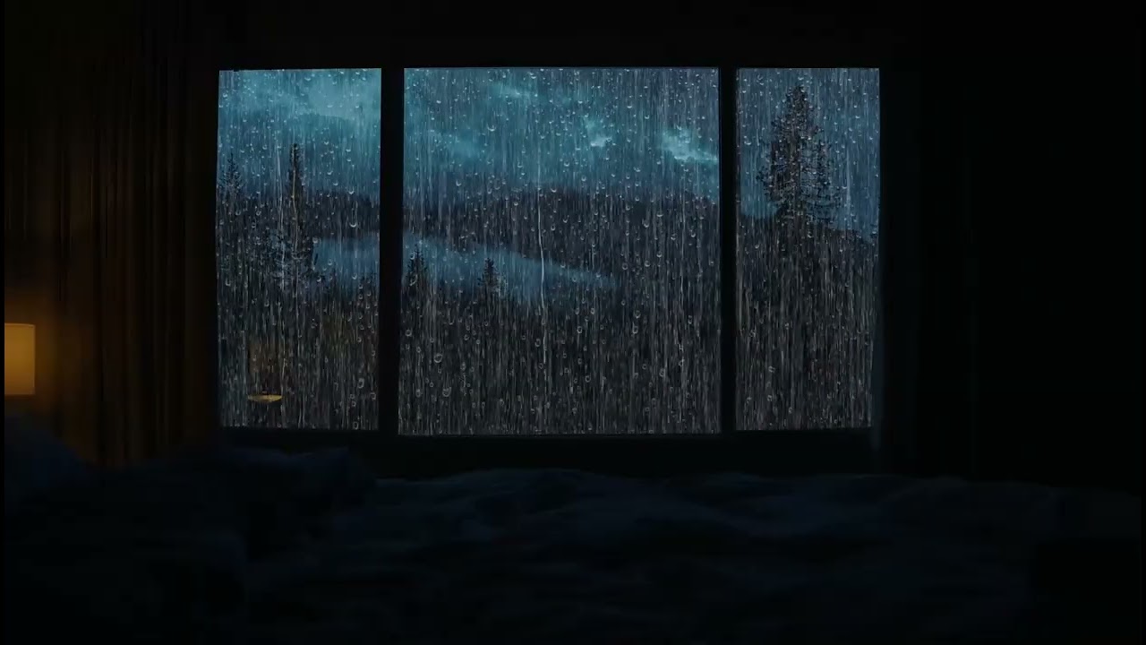 Heavy Rain Outside Bedroom Window 🌧️ Pine Forest Storm Ambience for Deep Sleep (3 Hours)