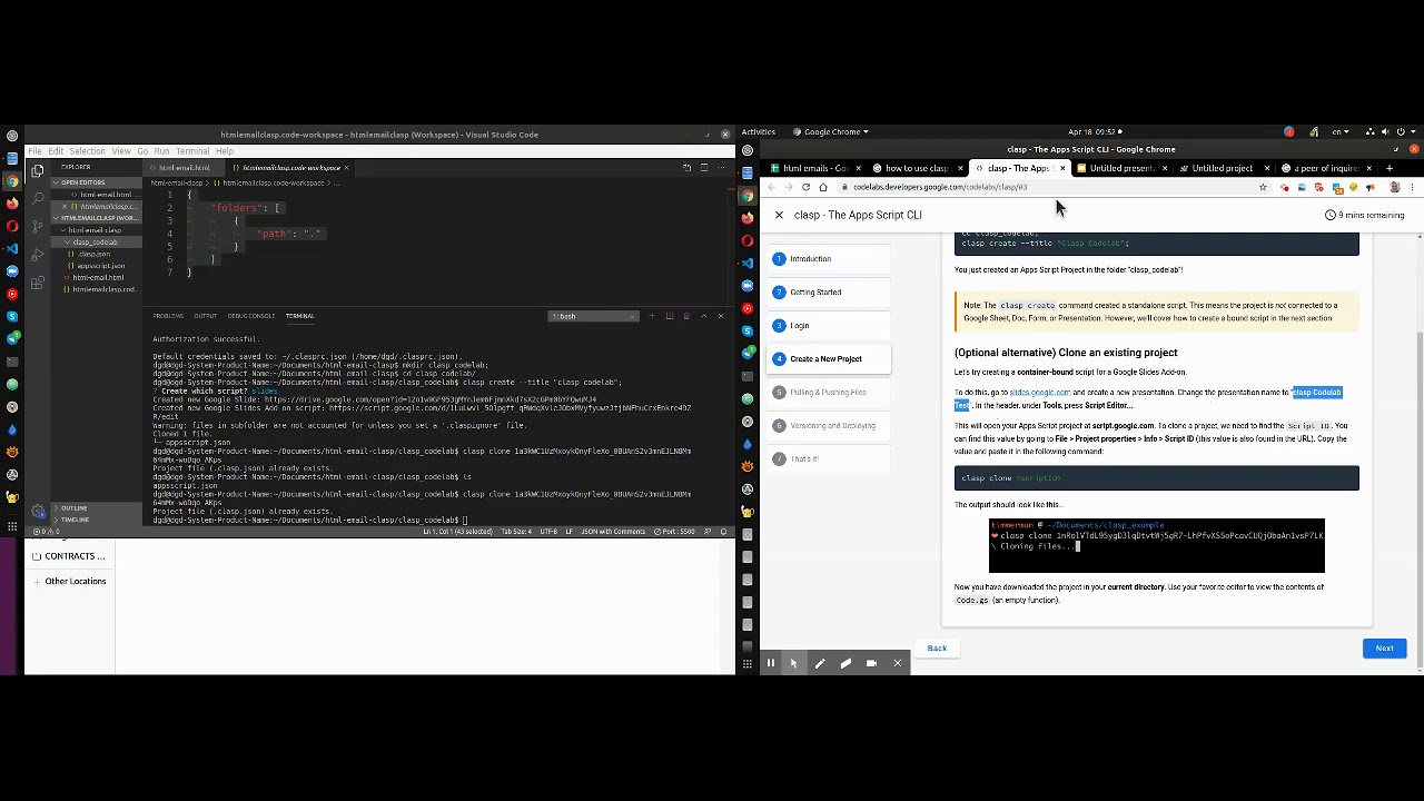 codelabs clasp google apps connected to VS Code 18apr2020
