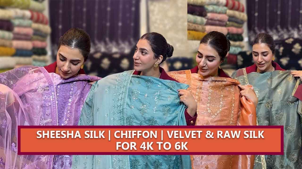 Sheesha Silk for 4k to 6K | Lava Silk | Raw Silk| Embroidered Velvet |Chiffon Foilwork