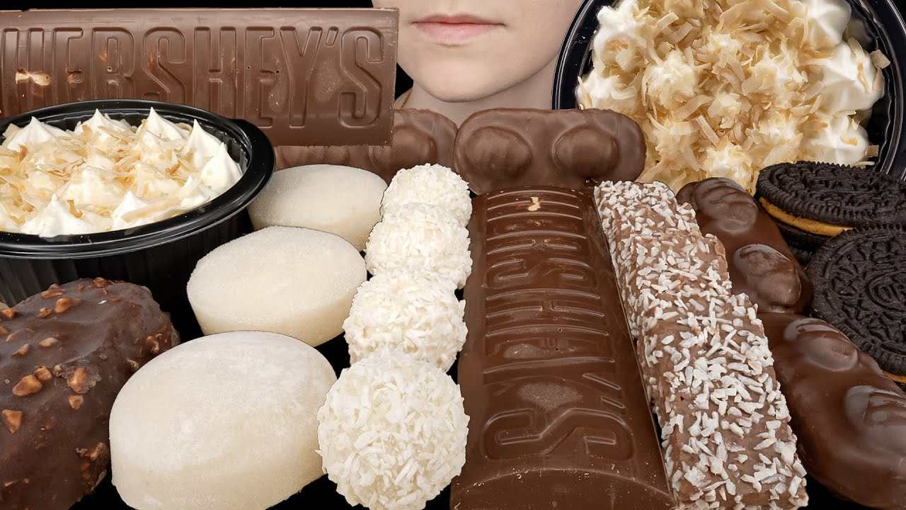 ASMR Chocolate Coconut Desserts *Mochi Ice Cream, Oreo Cookies, Ferrero, Almond Joy, Cream Pie