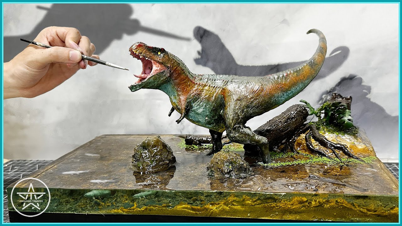 Диорама #TyrannosaurusRex с реалистичным сексапильным динозавром, охотящимся на динозавров. Полим...