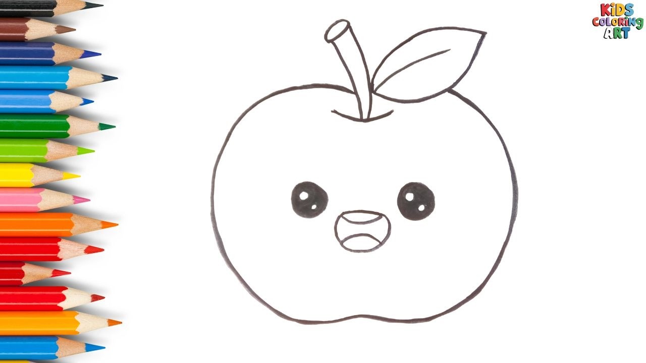 Easy Apple Drawing with Colours