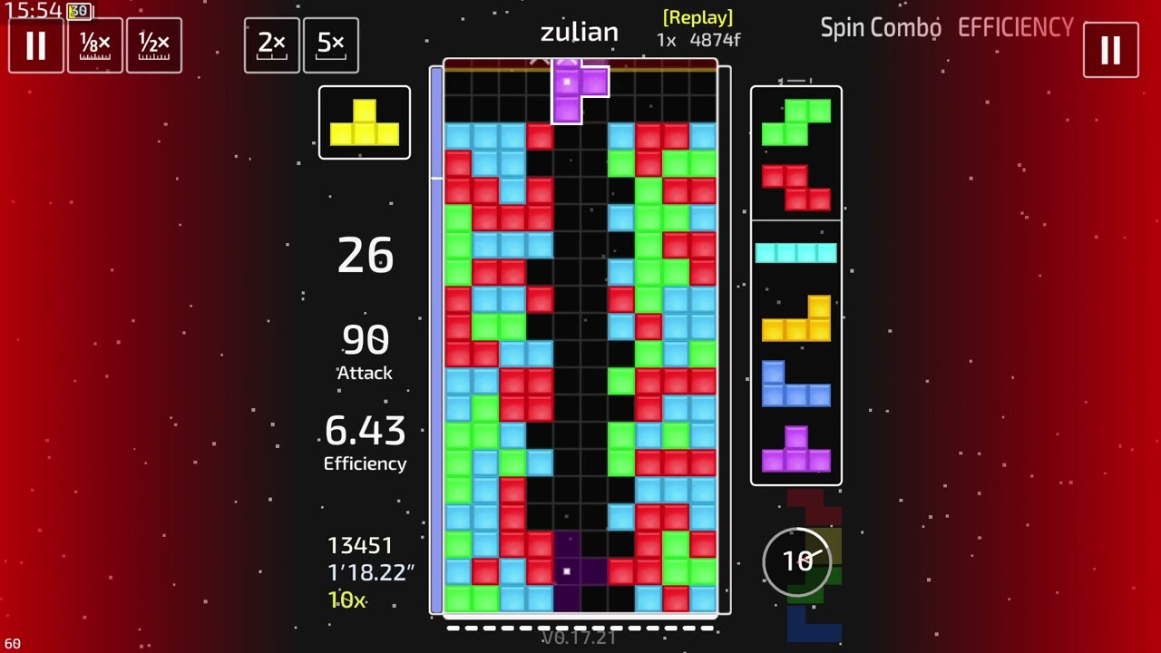 Techmino - Spin Combo EFFICIENCY - X Rank (10.00 atk/line)