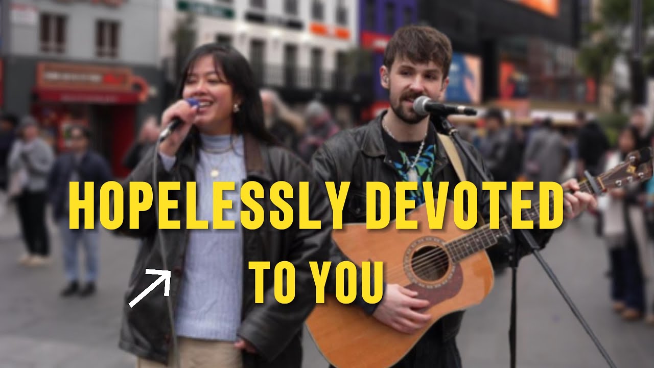 EMOTIONAL street cover of GREASE in LONDON! | Hopelessly Devoted to you