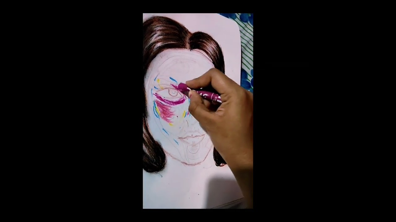 colorful portrait artwork #art #new#viral#painting#love#like #universe           only use crayon 👀🤪