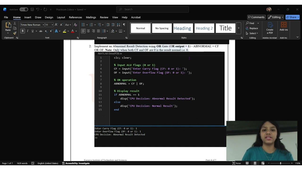 Computer Architecture Practicum: ALU Status Flags & Logic Operation