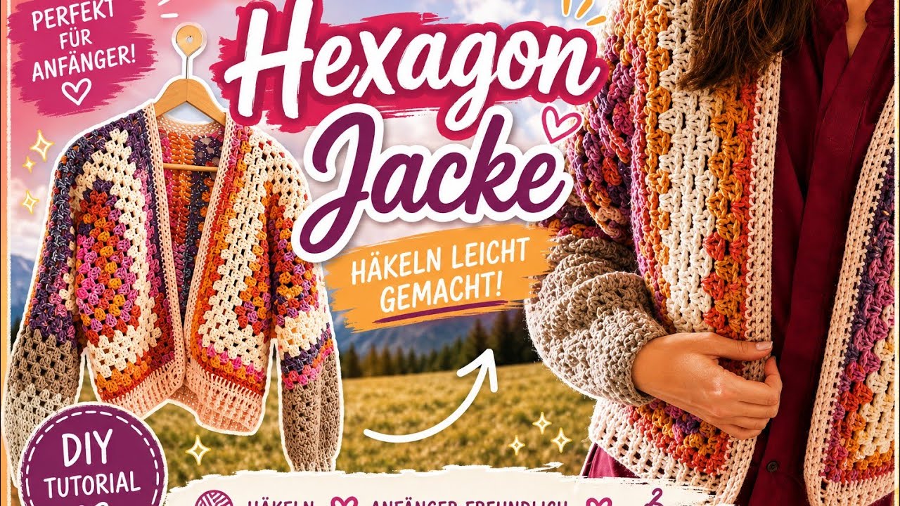 #81 Hexagon Jacke häkeln / Anleitung / Kathrinchen Kirschblüte / Unikathies Bobbel Tutorial
