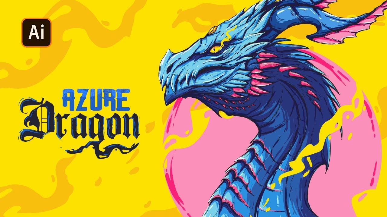 From Sketch to Vector Art  -  Azure Dragon  illustration Process Speed Art
