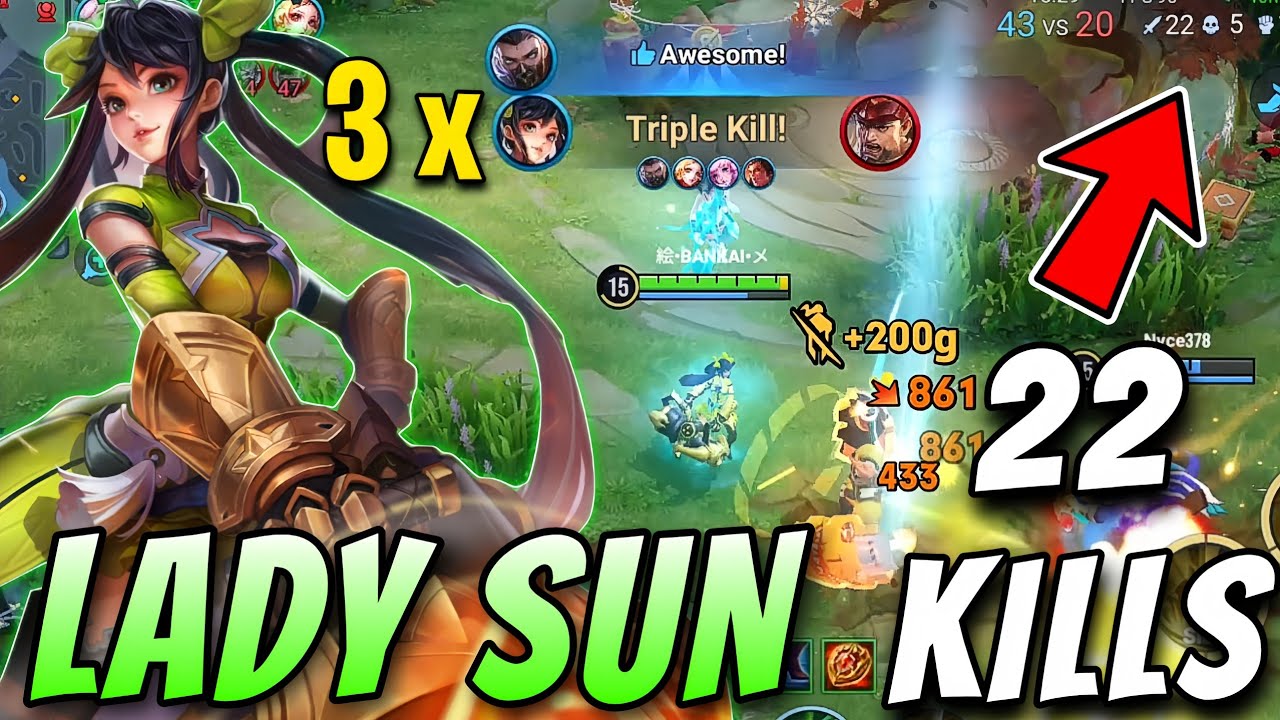 Lady Sun Best Build Solo Rank | 3 x TripleKill + MVP Full Gameplay | Honor of Kings 2024 (Global)