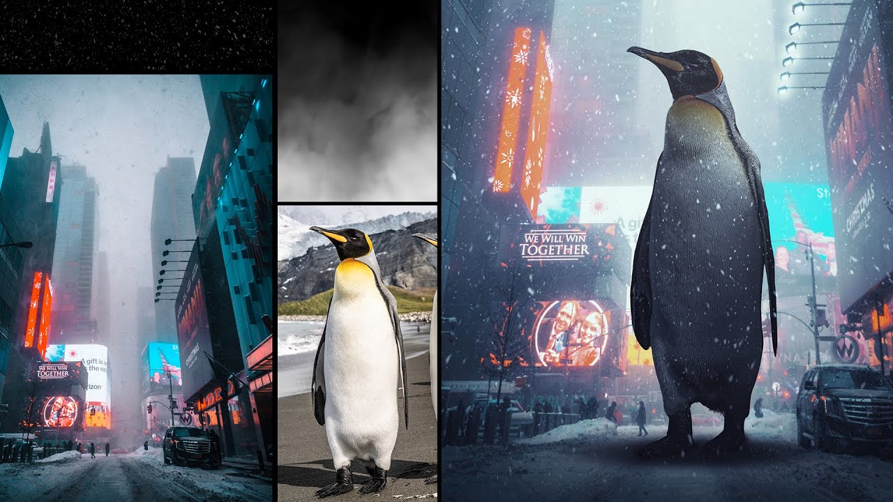 Surreal Penguin in the City Photo Manipulation Photoshop Tutorial #photoshop #photoediting