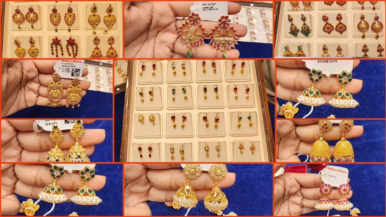 💖Gold Ruby & Emerald Earrings💖 Stunning Stone Jimikki Collection Mangal & Mangal-Trichy
