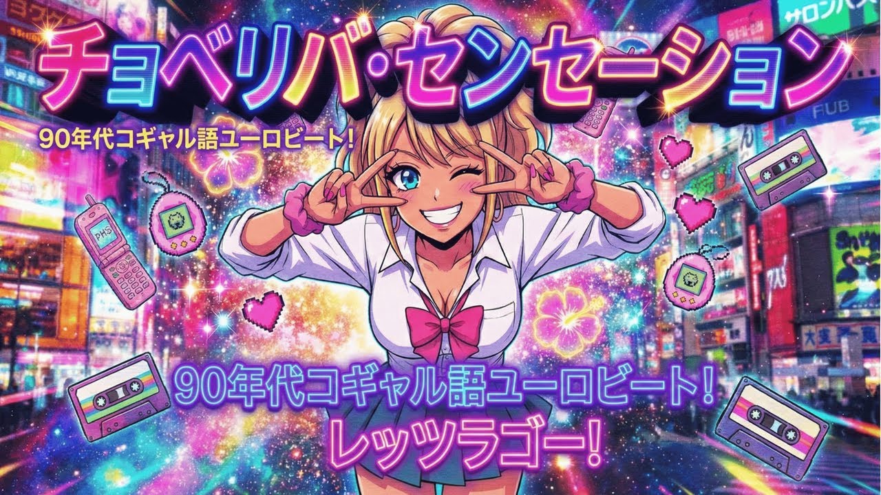 [#オリジナル曲番外編]　『チョベリバ・センセーション』「死語全開ユーロビート！90年代ギャル語MAX」アイデア Verse : 詩 Gemini : 曲,歌  Suno AI