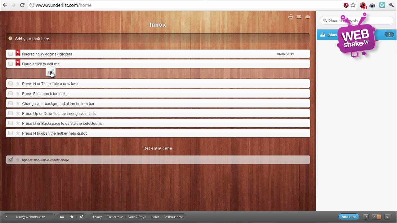 Organizacja pracy z Wunderlist - Clicker #32 [Webshake TV]