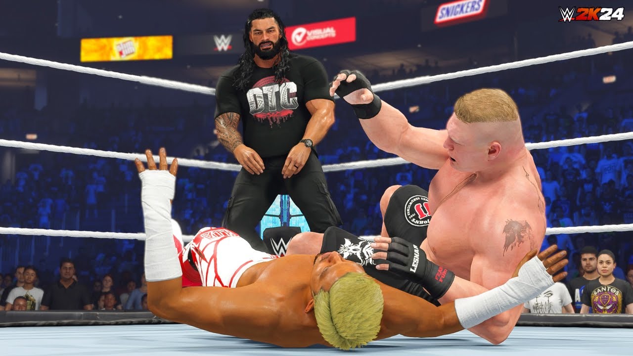 Roman Reigns Brock Lesnar & John Cena Vs Akira Tozawa | WWE 2K24