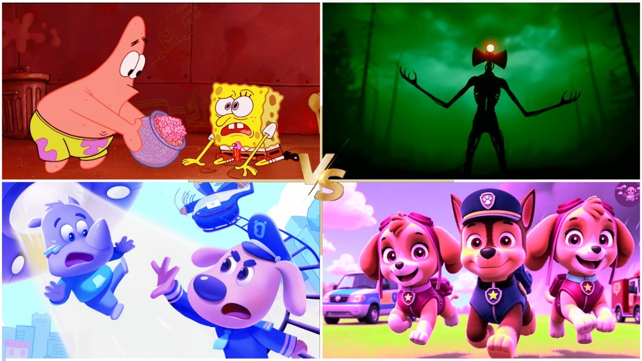 SpongeBob SquarePants vs Sheriff Labrador vs Siren Head vs Paw Patrol Coffin dace Tiles hop