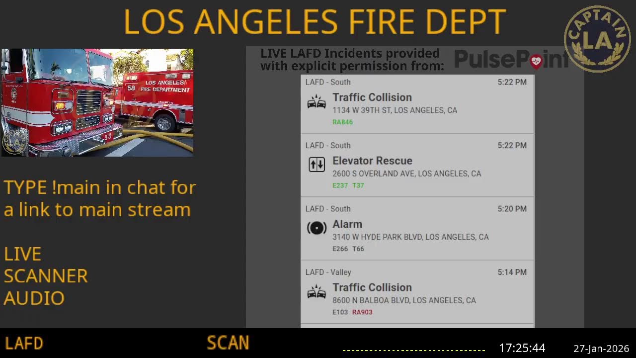 27-Jan-2026 // LAFD Los Angeles Fire Department SCANNER Radio ARCHIVE // FIRE & EMS // LA CAPTAIN
