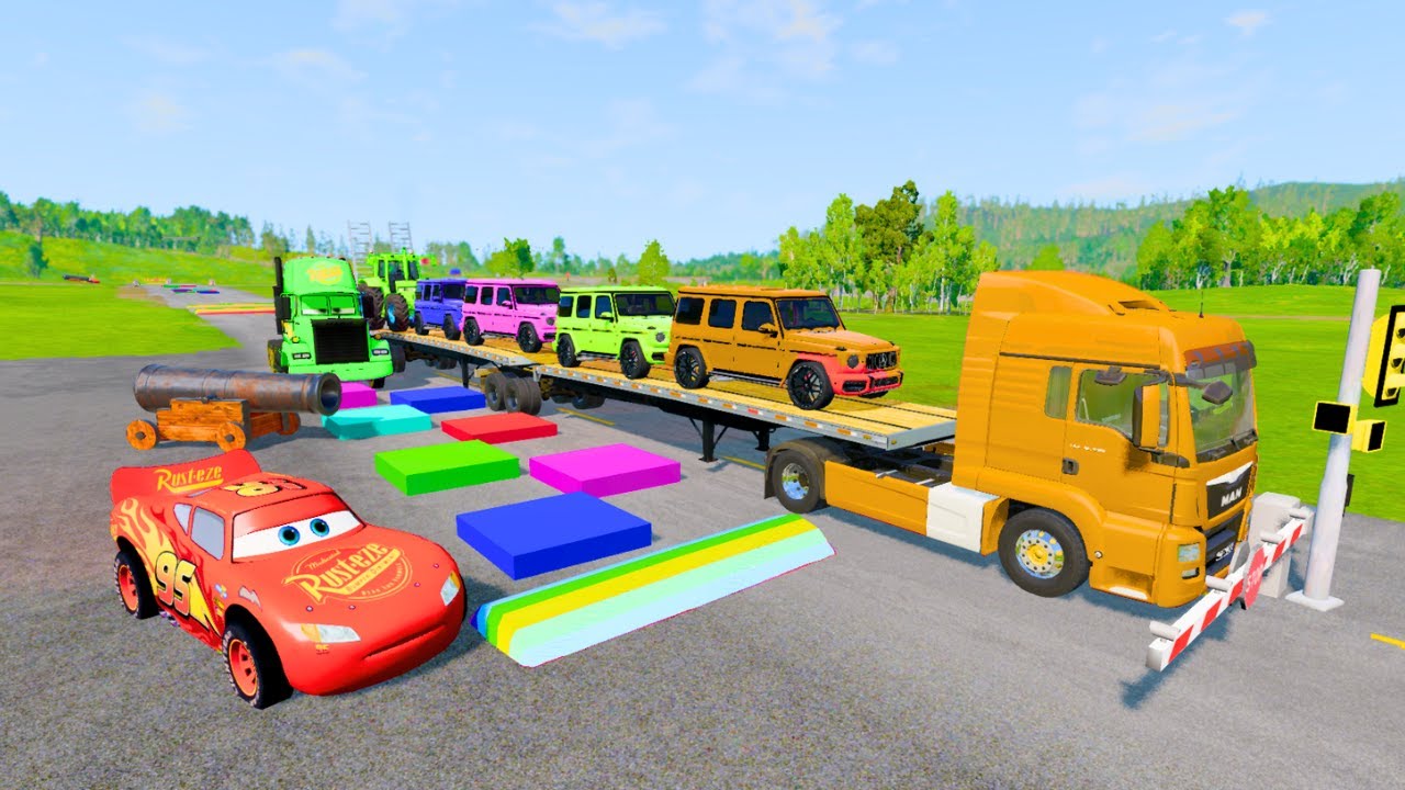 Flatbed Truck McQueen | Transportation with Truck - Pothole vs Car #25 | BeamNG.Drive Gameplay