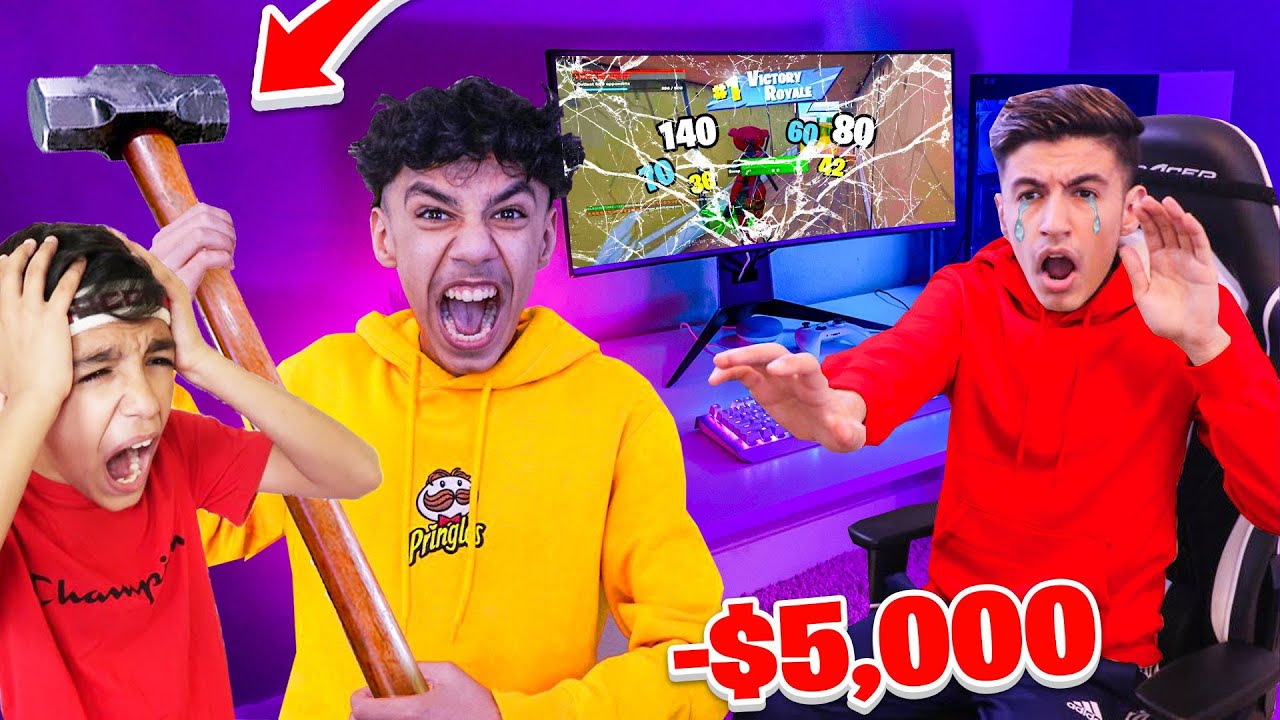 DESTROYING My Brothers Fortnite Gaming Setups PRANK! (THEY RAGED)