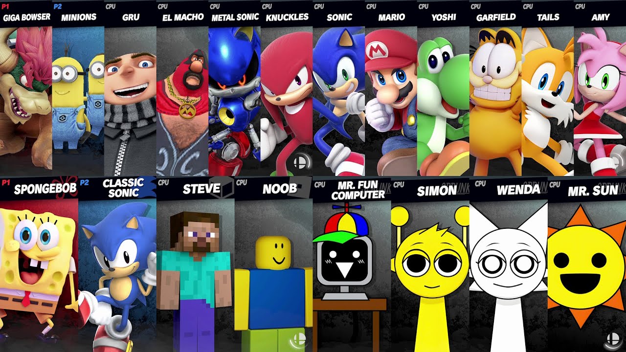 Sonic vs Mario | Giga Bowser vs Yoshi | Sprunki vs Minecraft | Roblox | Super Smash Bros Ultimate