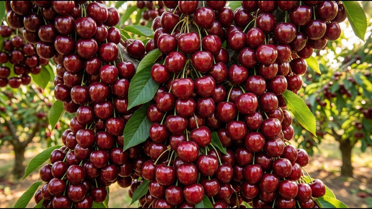 How Bing Cherry Is Grown in the USA | Giant Bing Cherry Harvest – Modern Farming Process