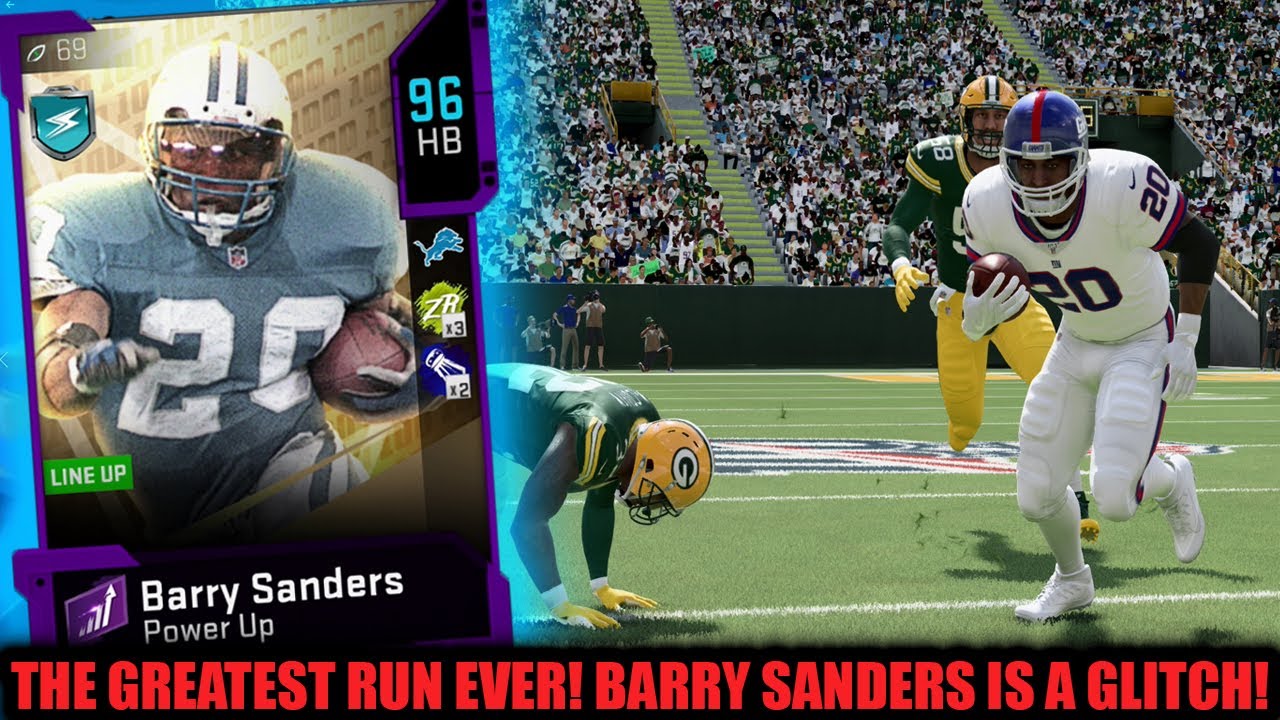 THE GREATEST RUN EVER! BARRY SANDERS IS A GLITCH! NFL 100 BARRY SANDERS GAMEPLAY | MUT 20