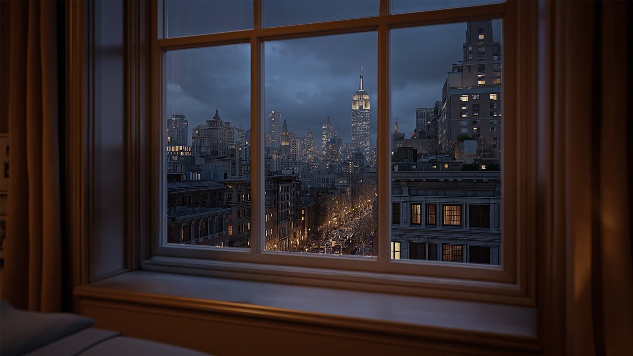Calm Rainy Night In New York City🌧️Relaxing Rain Ambience For Reading, Sleeping, Projectors, Etc.
