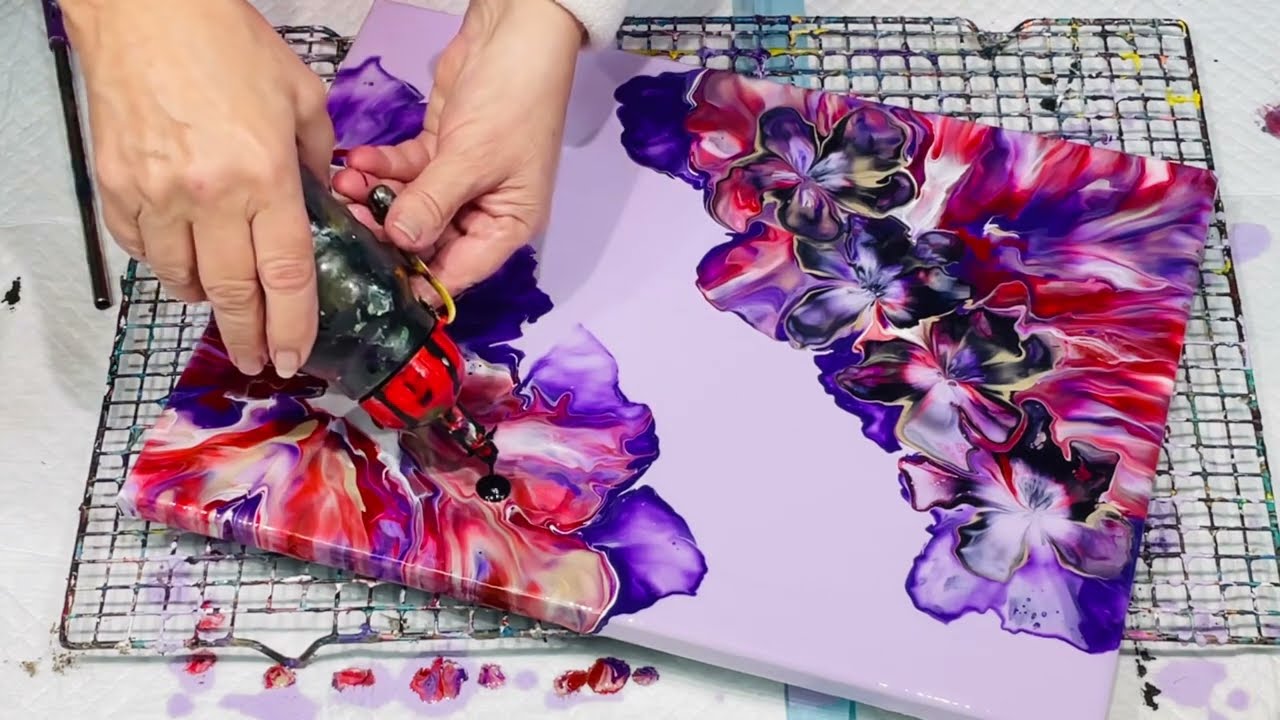 STUNNING 🤩 Something new to try/lovely lilacs and purple with a twist acrylic fluid art