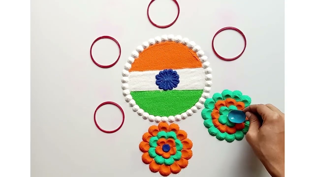 🇮🇳 26 January Republic Day Special Tricolor Rangoli Design Step by Step | Flower Rangoli Art