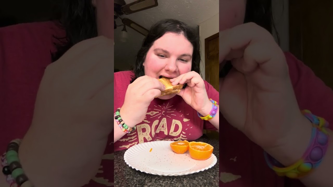 ASMR. Snack wrap, Toast, Orange, and Twinkies iced latte coffee. #asmr #eatwithme 