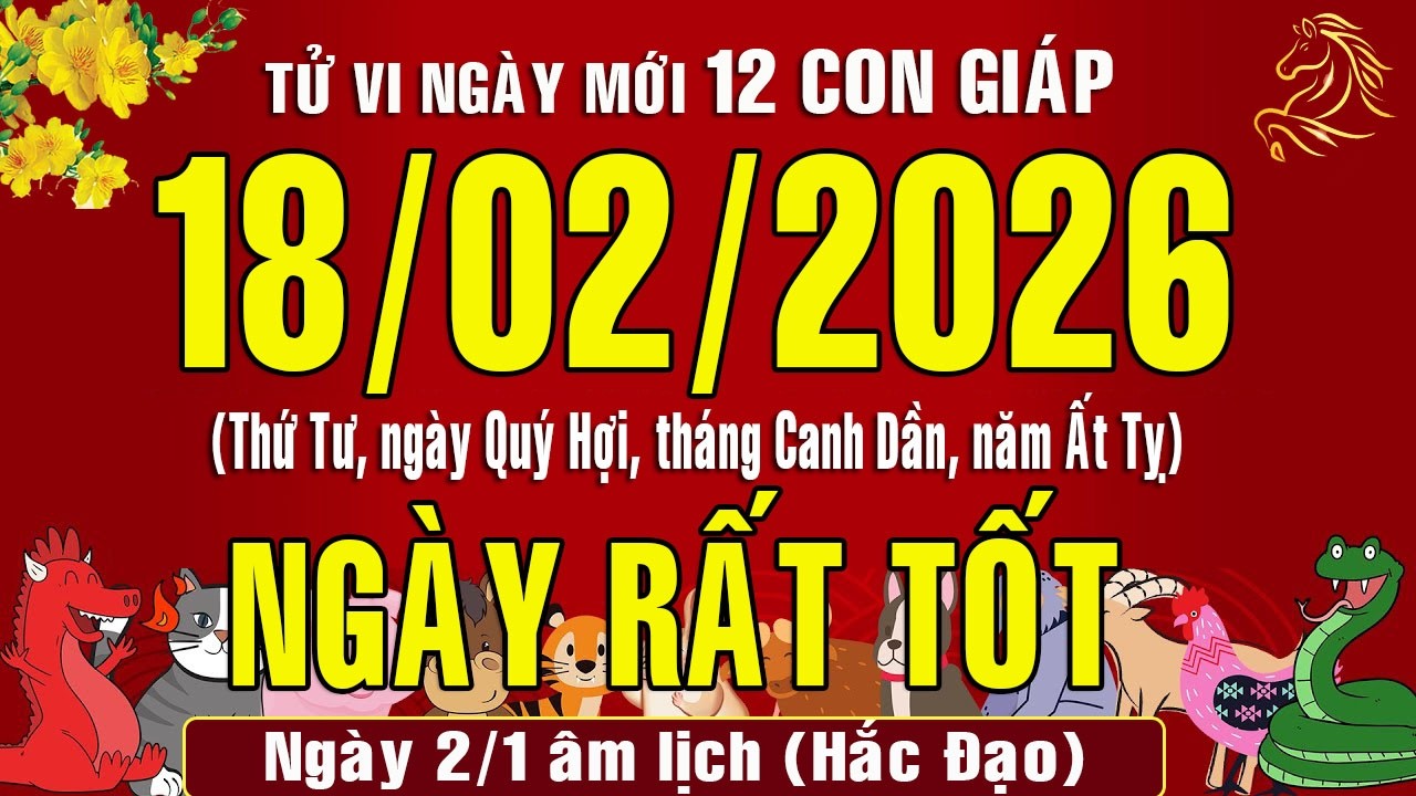 Tử vi ngày mới, Thứ Tư (18/2/2026) của 12 con giáp, chuẩn xác nhất #tuvihangngay #tuvi2026