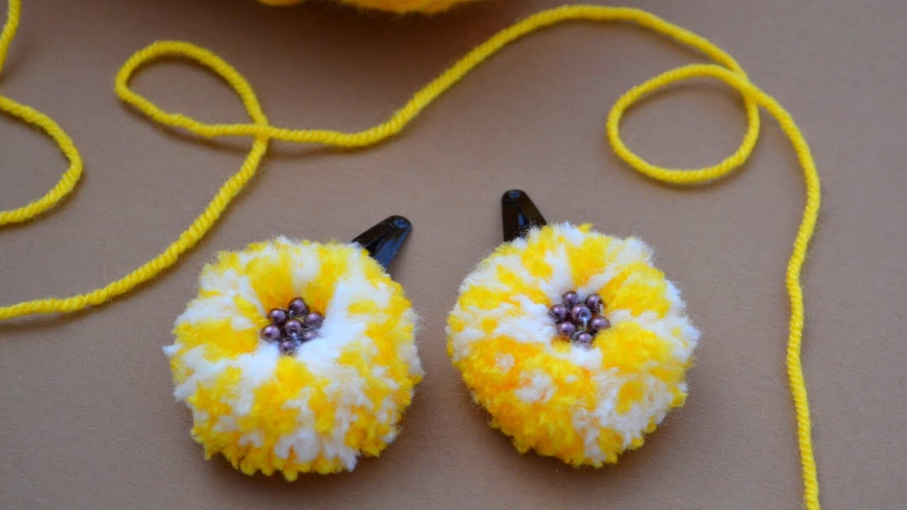 Cute DIY hair clips | Puffy yarn hair clips |  Kids hair clips using yarn | Craftsbyanu