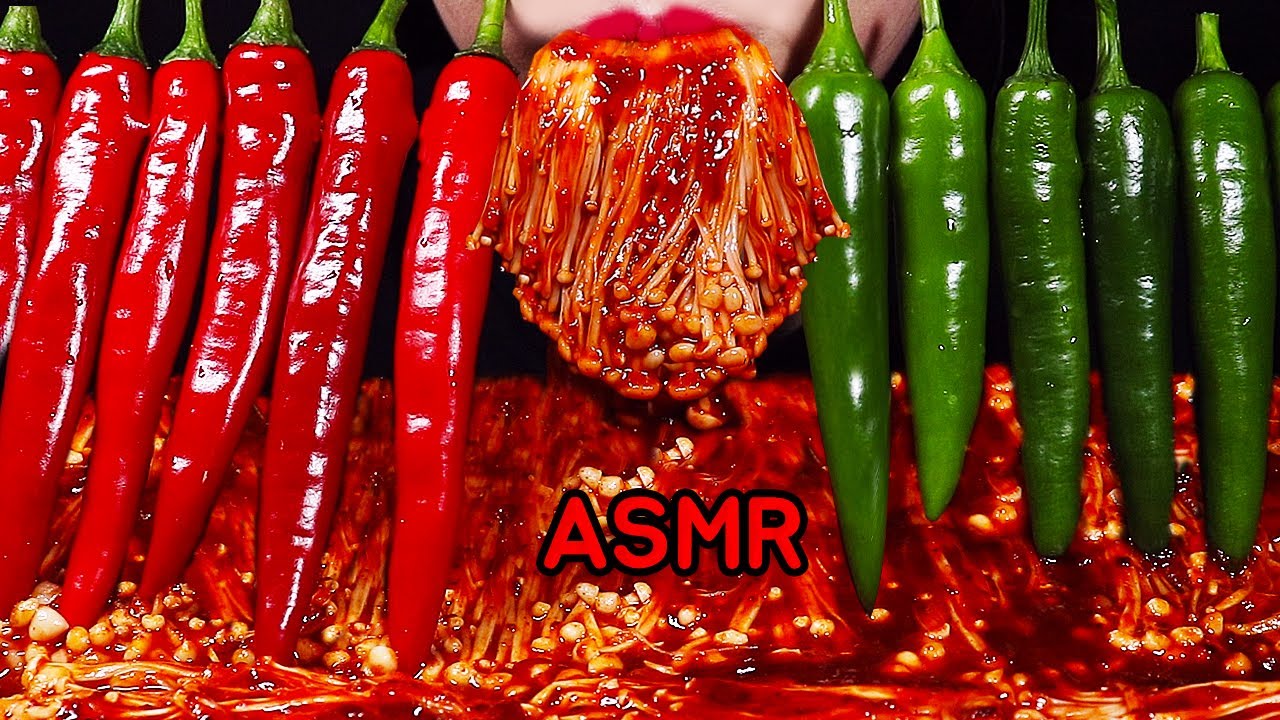 ASMR तली हुई मिर्च, कुकुरमुत्ता حار (*RECIPE) PEDAS DAN JAMUR ENOKI MUSHROOMS HOT PEPPERS  매운고추버섯 먹방