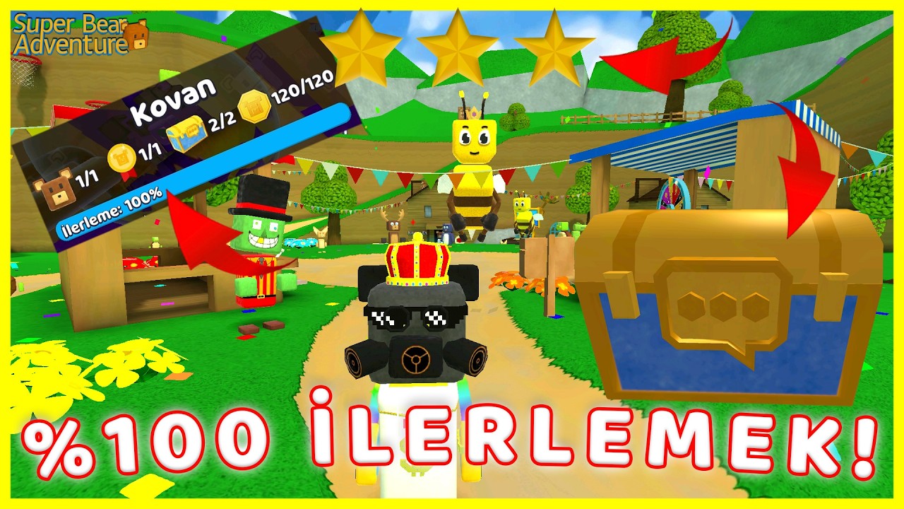 ALTIN KUPALAR EKSİK SANDIKLAR ve BAZI ÇIKARTMALAR! SUPER BEAR ADVENTURE ÜÇ YILDIZLI HESAP YAPMAK