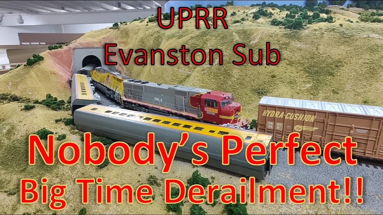 Big Time Derailment on UPRR Evanston Subdivision.  Trains Rearended Causes Havoc. HO Scale Trains