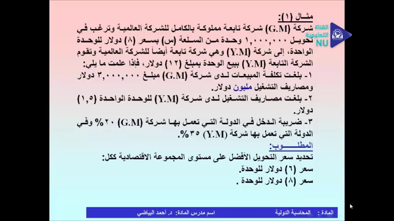 المحاسبة الدولية المحاضرة الثانية د احمد البياضي المحاسبة المستوى الثالث