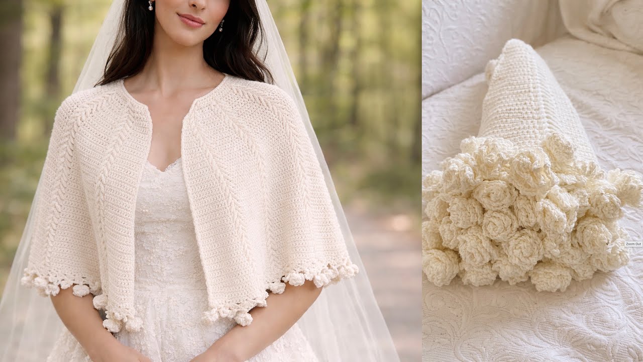 How to crochet bridal cape/ white rose bouquet #crochet #crochetrose