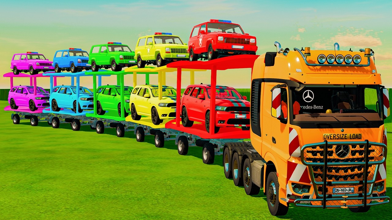 EMERGENCY TRANSPORT OF COLORS! MEGA POLICE SUPERSIZED & MERCEDES ACTION! FS 22