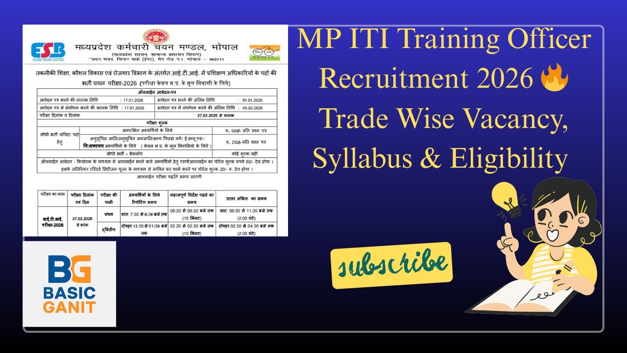 MP ITI Training Officer Recruitment 2026 🔥 Trade Wise Vacancy, Syllabus & Eligibility