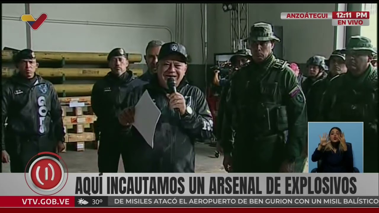 Diosdado Cabello sobre 1.500 kgs de explosivos hallados en Anzoátegui, 14 de agosto de 2025