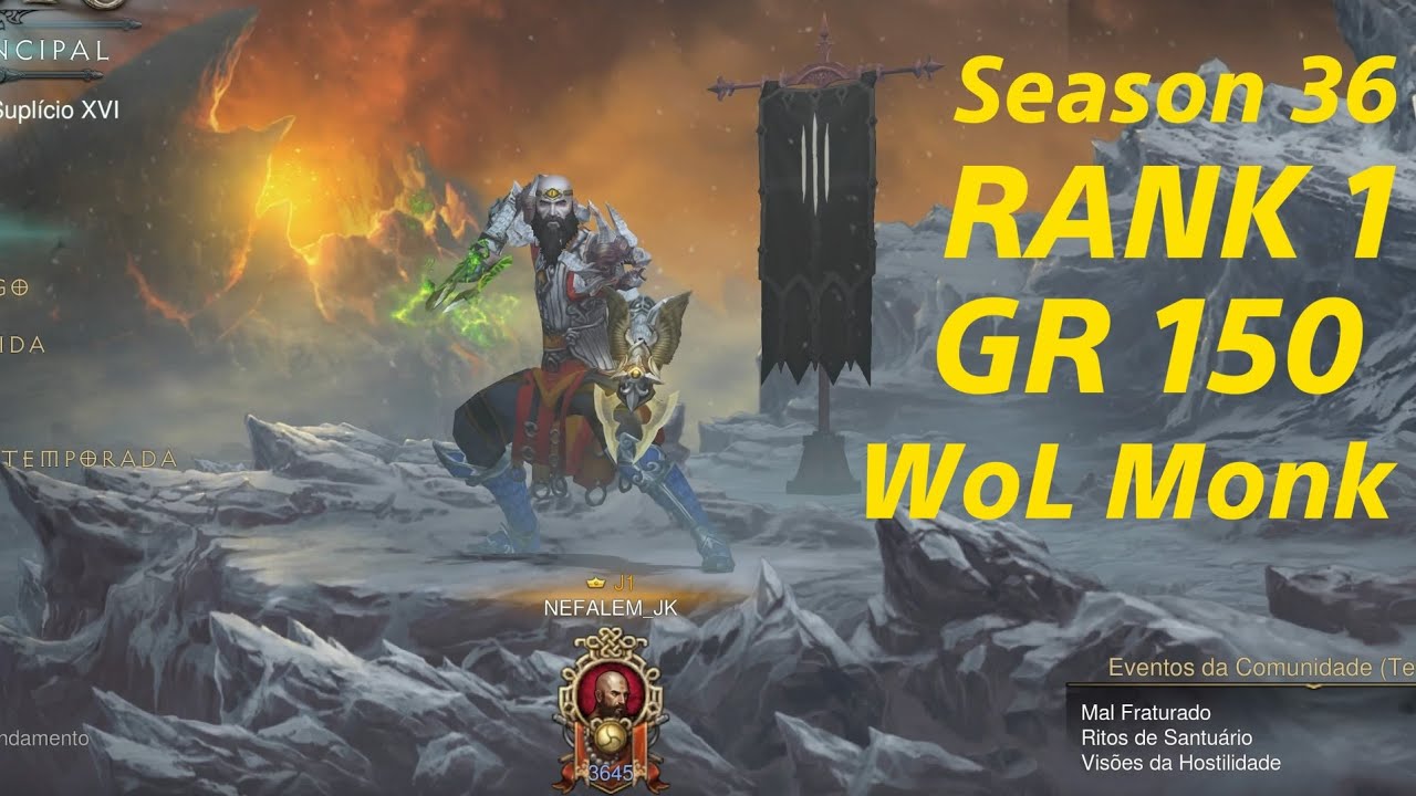Season 36 RANK 1 GR 150  WoL Monk  ( 12 / 42  set ).