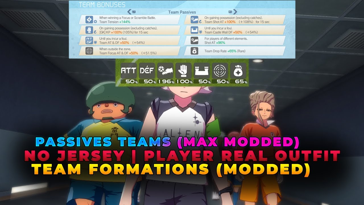 Inazuma Eleven Victory Road Modded Passives Teams, Unreleased Formations Teams, Real Jersey Player
