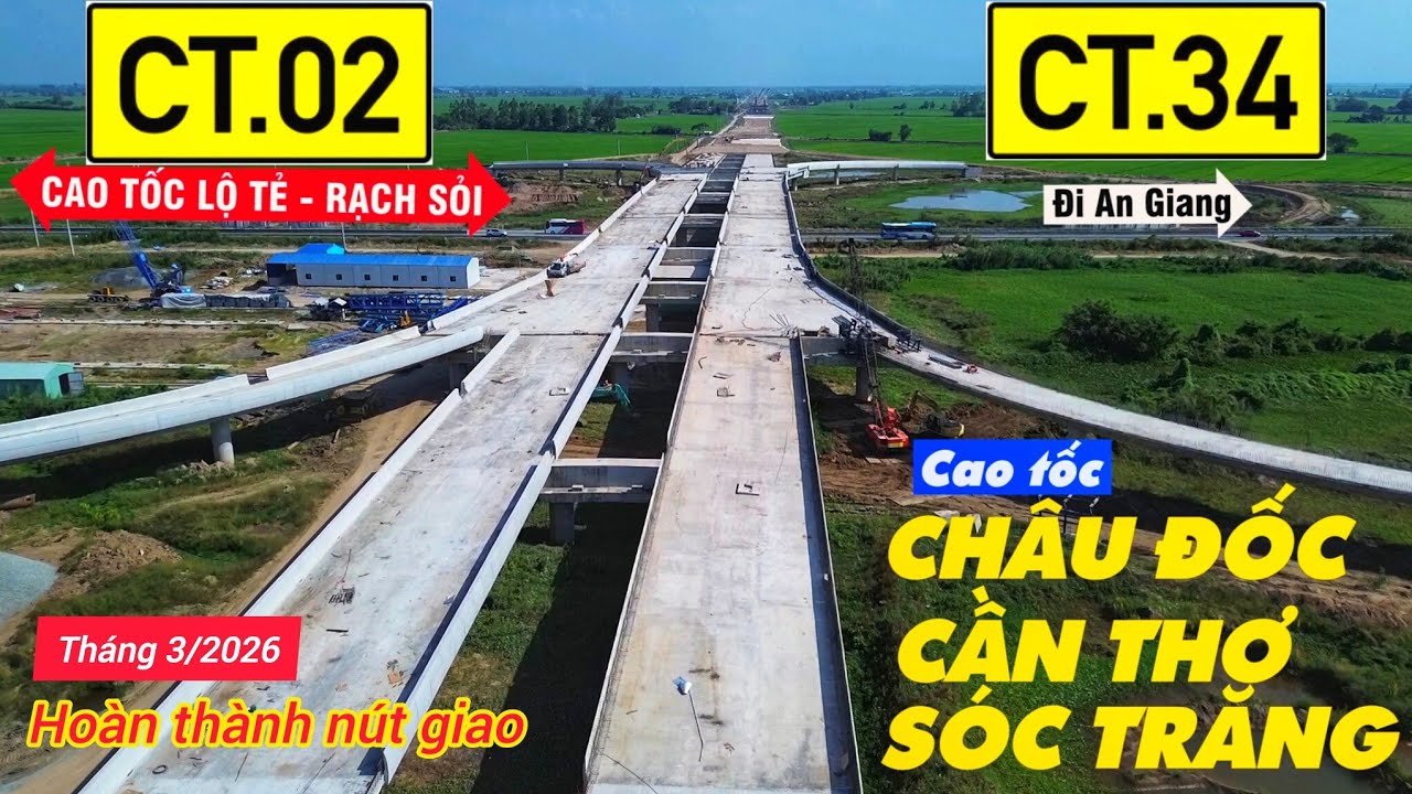 Quá đẹp, nút giao Cao tốc Lộ Tẻ - Rạch Sỏi với Cao tốc Châu Đốc - Cần Thơ - Sóc Trăng tháng 3/2026