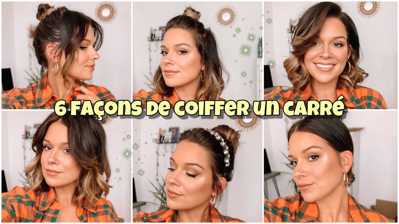 6 COIFFURES SUR UN CARR&Eacute; (tr&egrave;s facile)